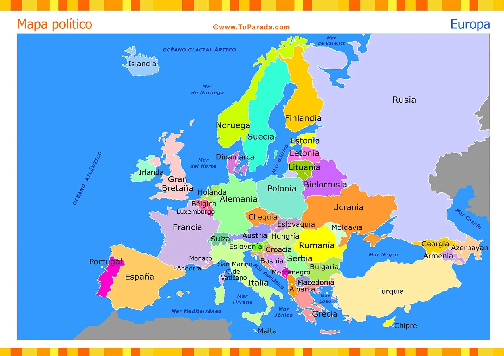 Mapa de Europa con división política, Mapas, tarjetas