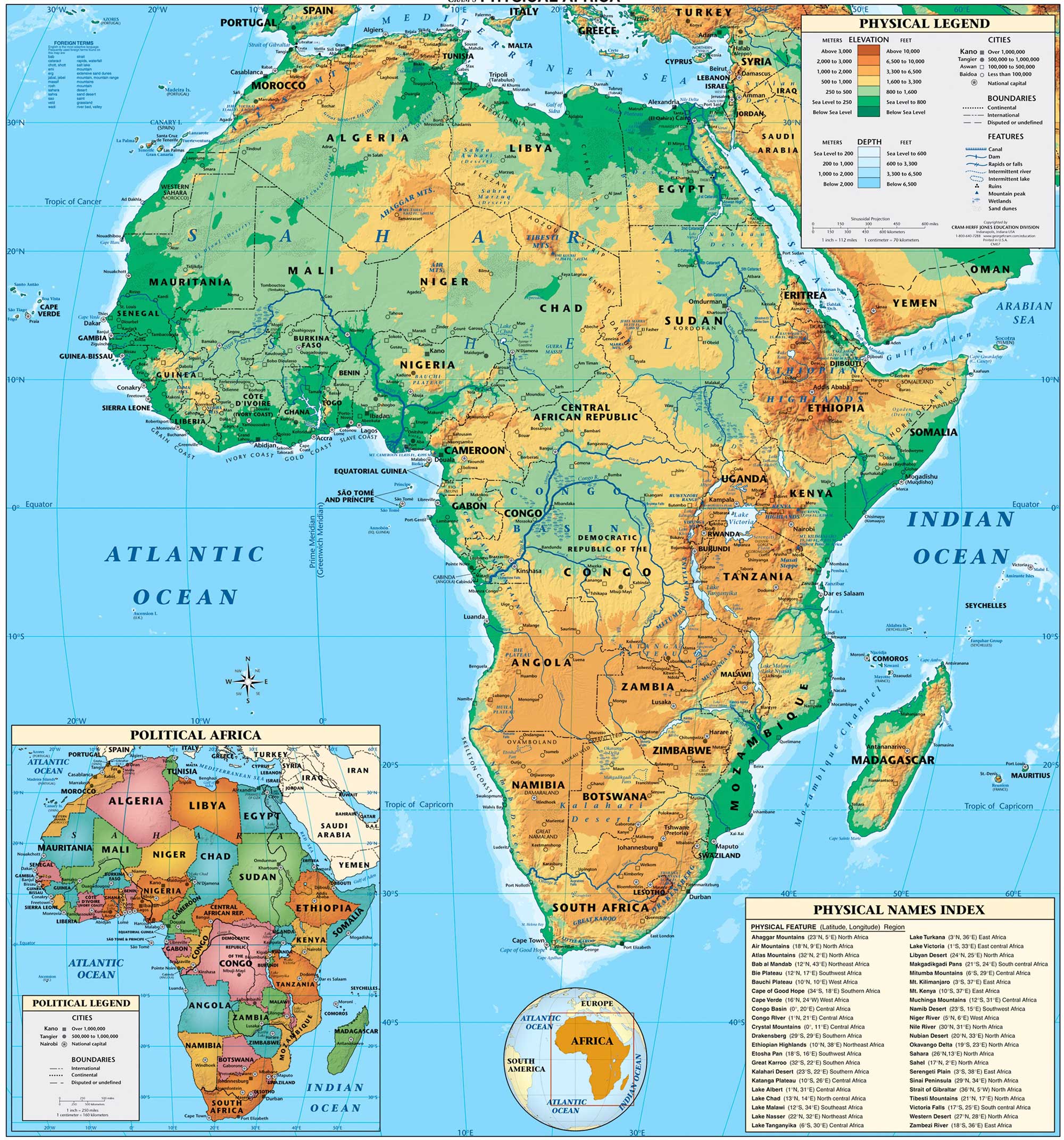 Mapa Físico de África - Tamaño completo