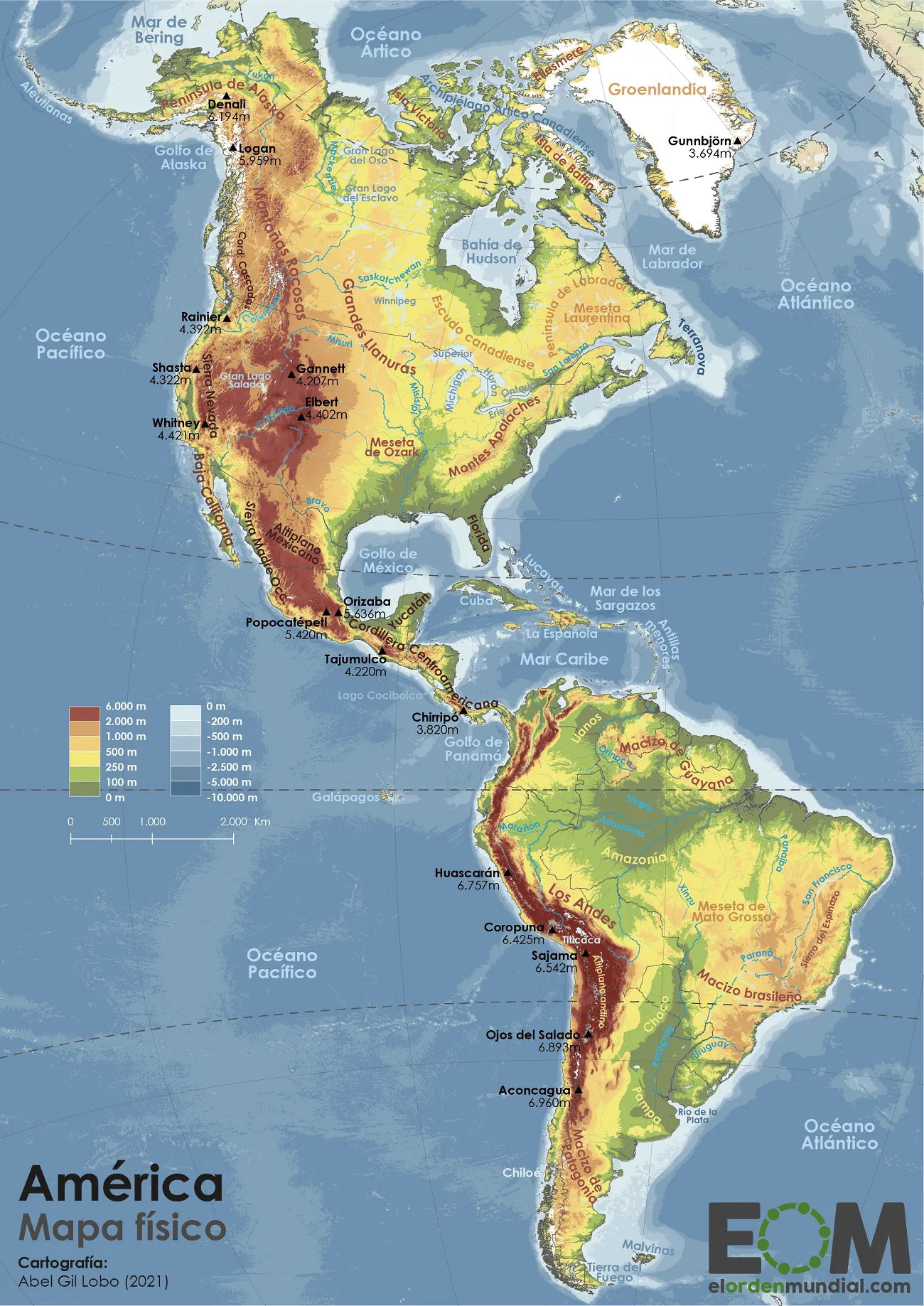 El mapa físico de América - Mapas de El Orden Mundial - EOM El mapa físico de América - Mapas de El Orden Mundial - EOM