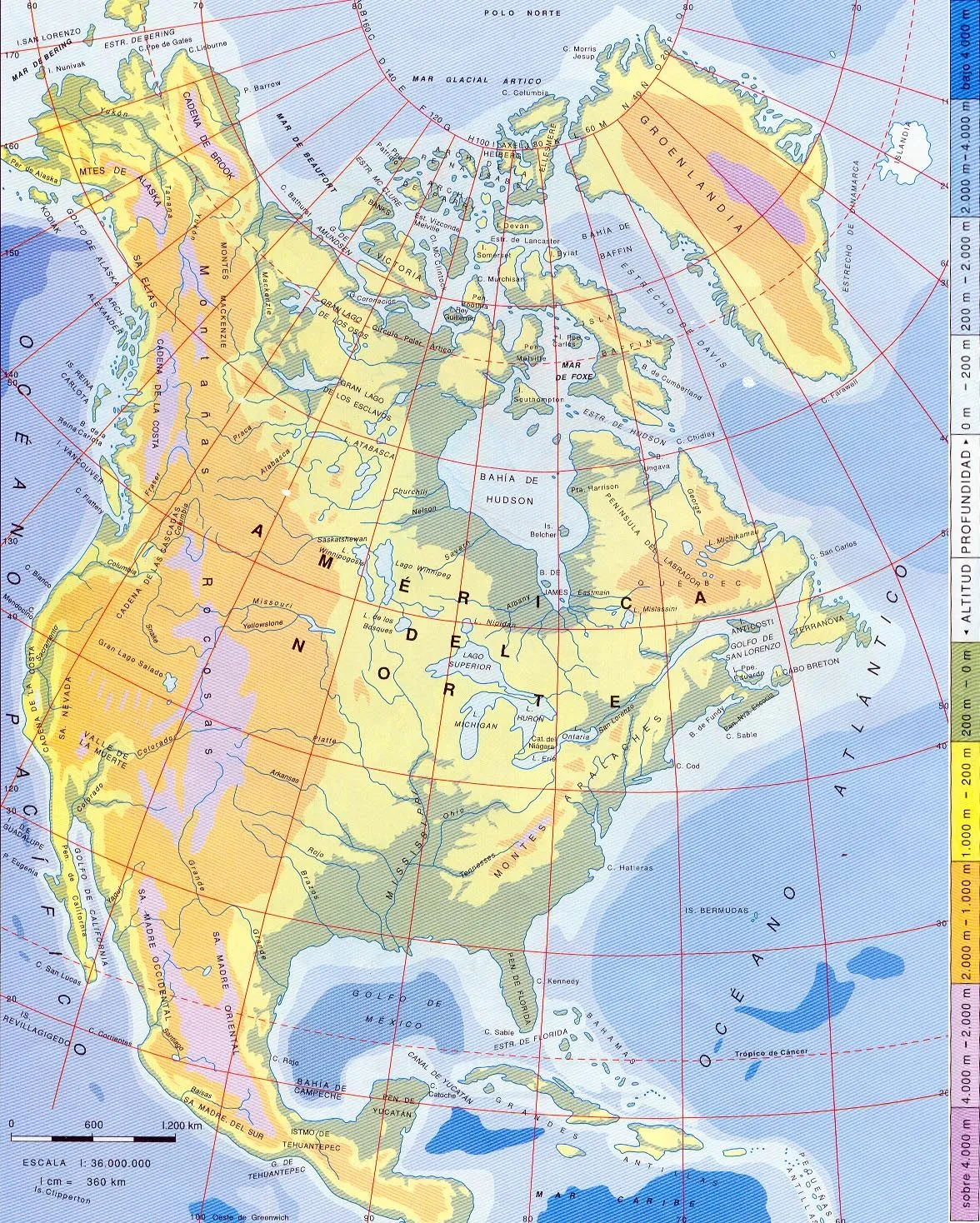 Mapa Físico de América del Norte - Tamaño completo Mapa Físico de América del Norte - Tamaño completo