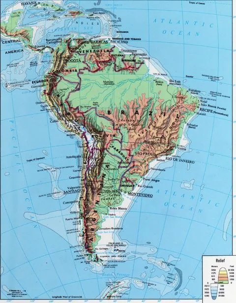 Mapa Físico de América del Sur - América del Sur Mapa Físico de América del Sur - América del Sur