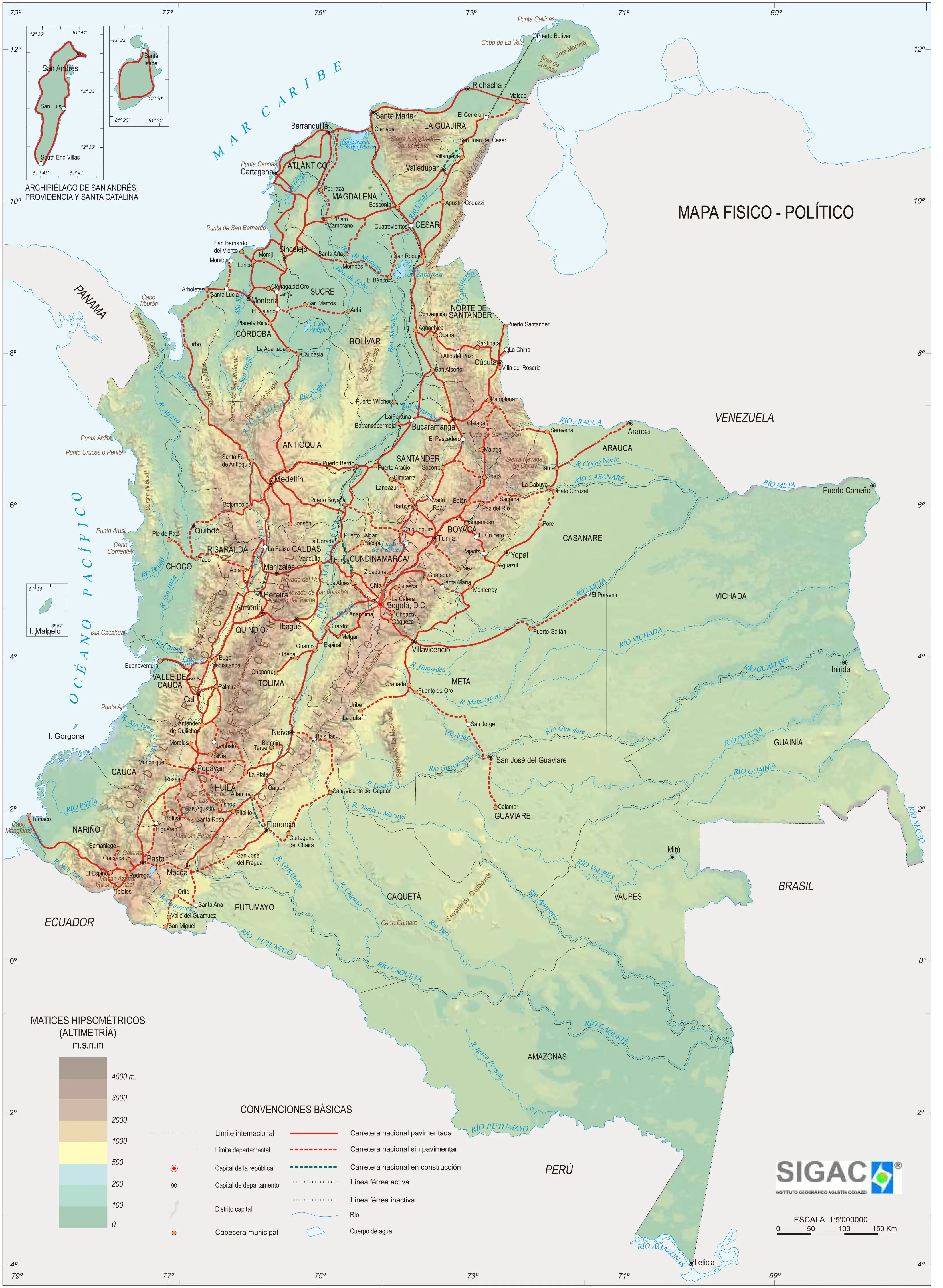 Mapa Físico de Colombia - Tamaño completo