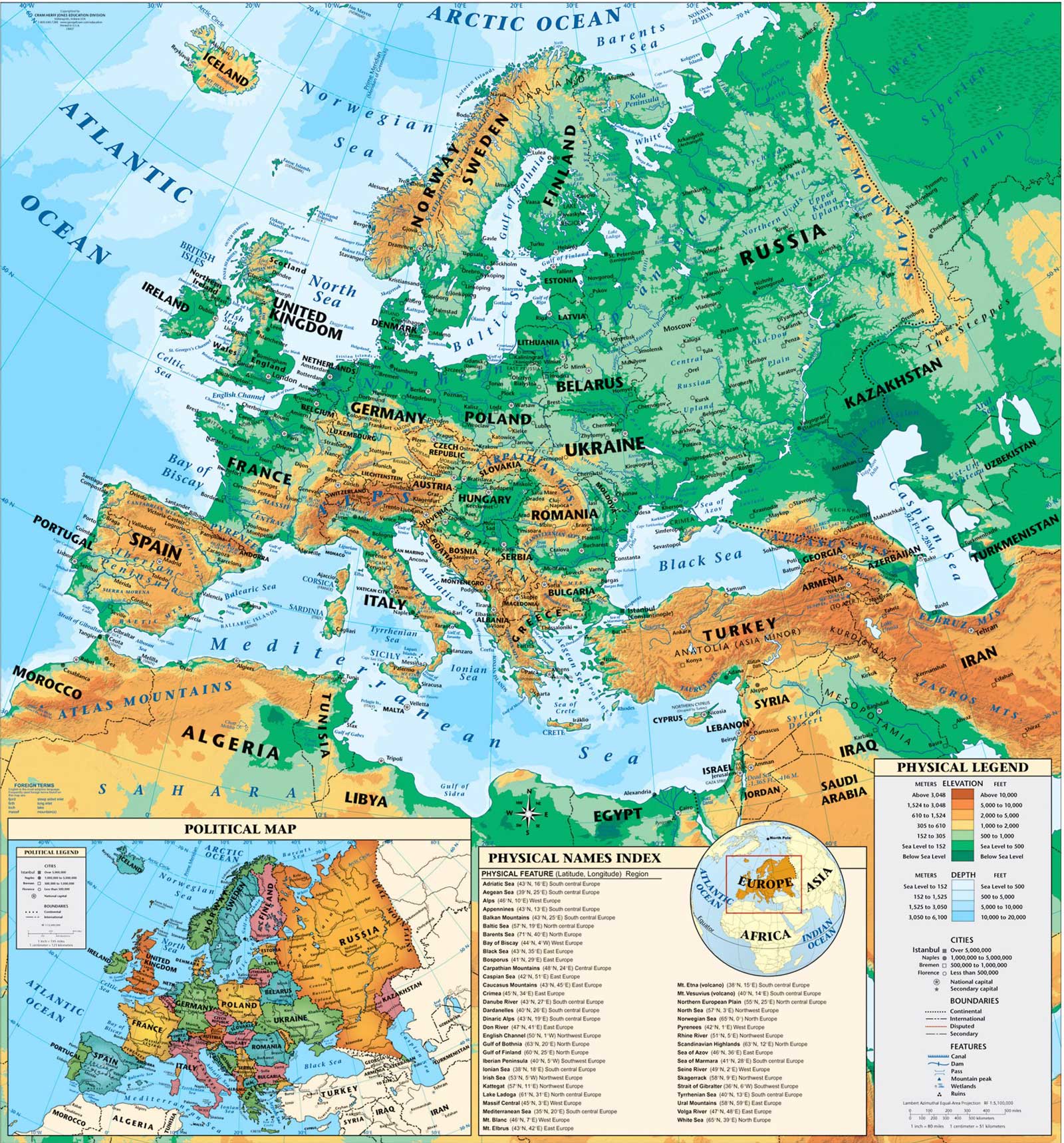 Mapa físico de Europa - Tamaño completo