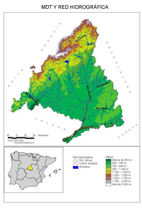 Mapa físico hidrológico Comunidad de Madrid Mapa físico hidrológico Comunidad de Madrid