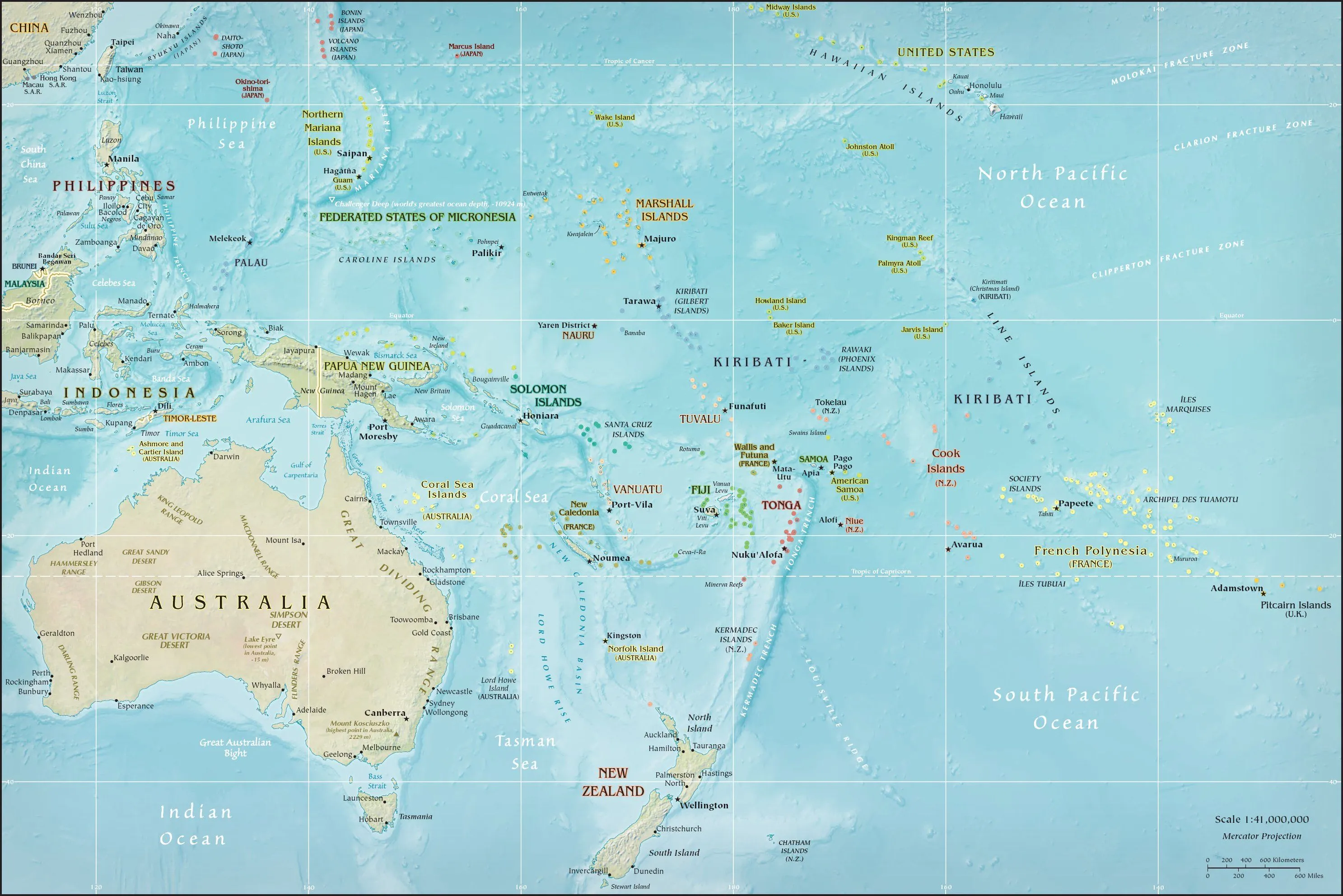 Mapa Físico de Oceanía 2009 - Tamaño completo