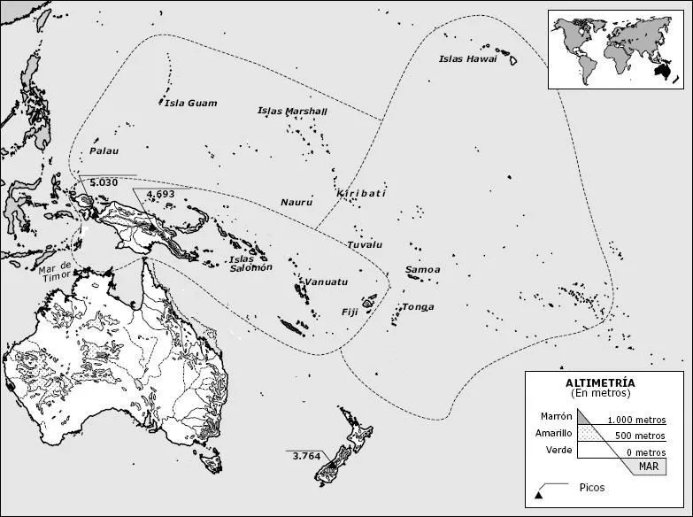 Mapa mudo de oceania fisico para imprimir - Imagui