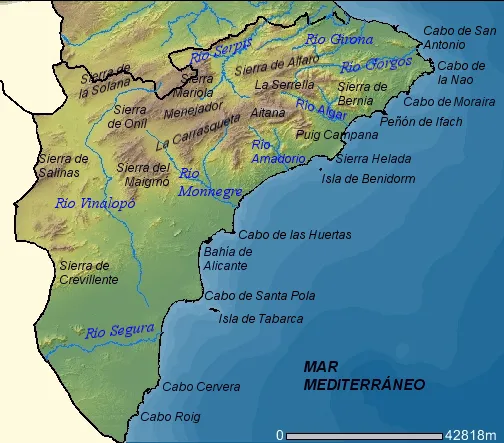 Mapa físico de la provincia de Alicante 2007 - Tamaño completo Mapa físico de la provincia de Alicante 2007 - Tamaño completo