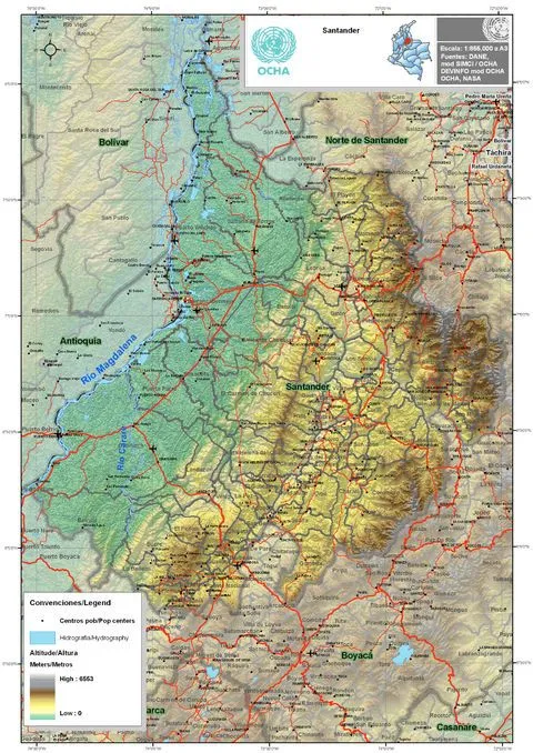 Mapa físico de Santander - Santander