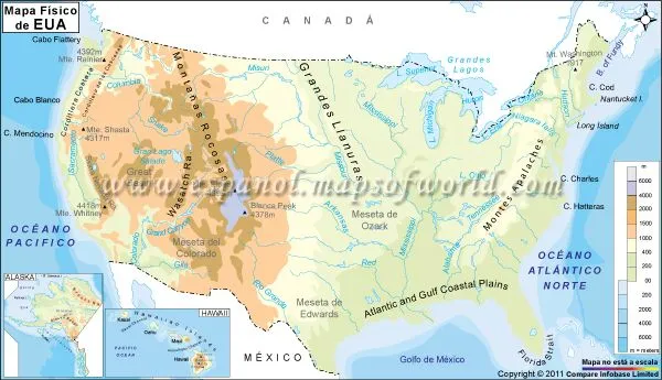 Mapa Físico de Estados Unidos