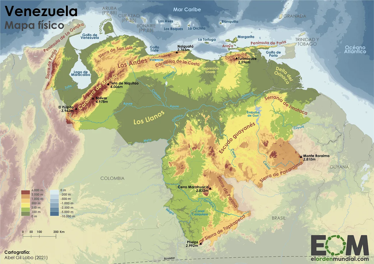 El mapa físico de Venezuela - Mapas de El Orden Mundial - EOM