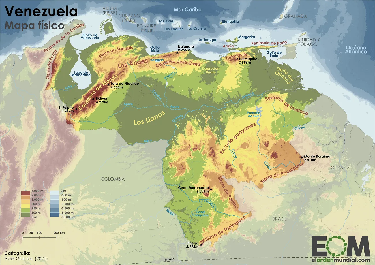 El mapa físico de Venezuela - Mapas de El Orden Mundial - EOM El mapa físico de Venezuela - Mapas de El Orden Mundial - EOM
