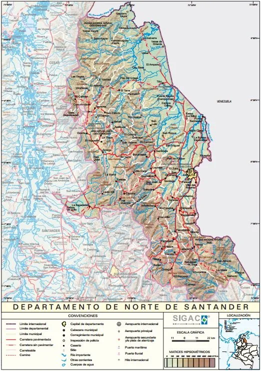 Mapa para imprimir de Norte de Santander Mapa físico de Norte de ...