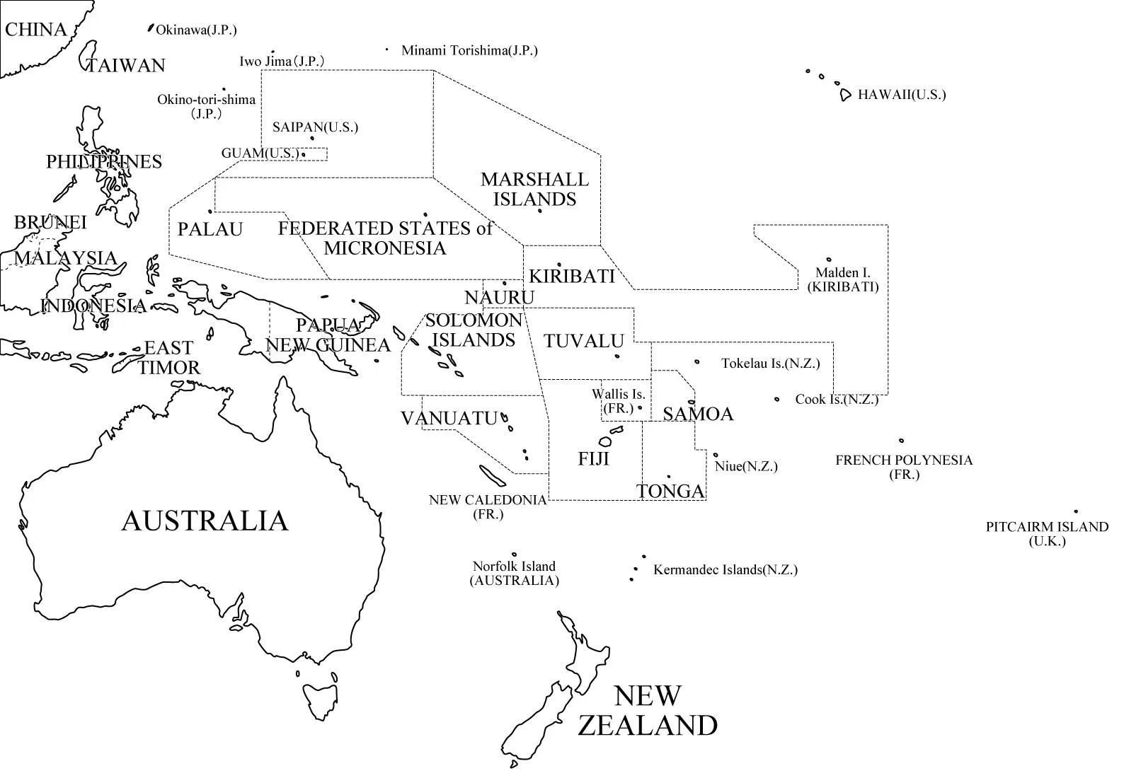 Mapa político mudo de Oceanía para imprimir Mapa de países de ...
