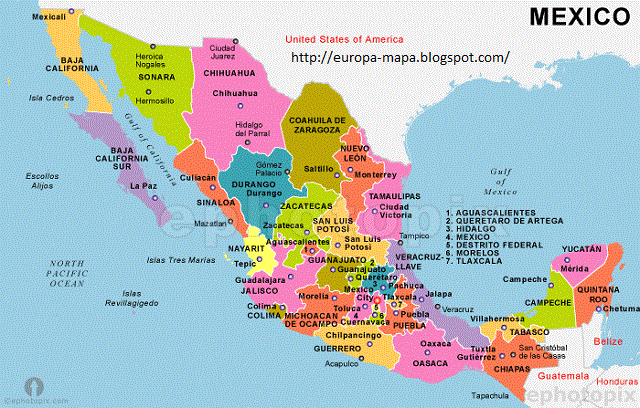 Mapa de México Fisico Ciudad | Mapa de Europa Región Político
