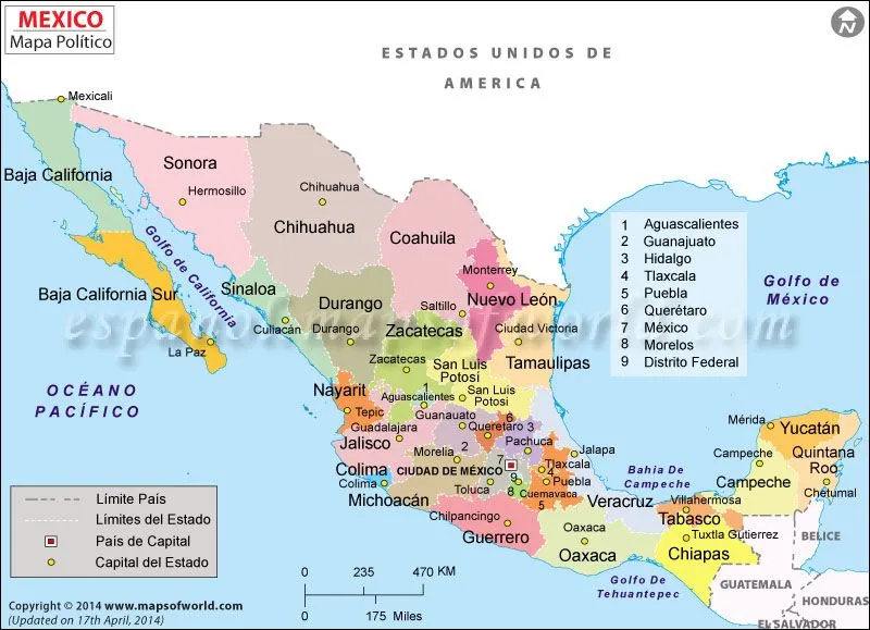 Mapa de México con nombres