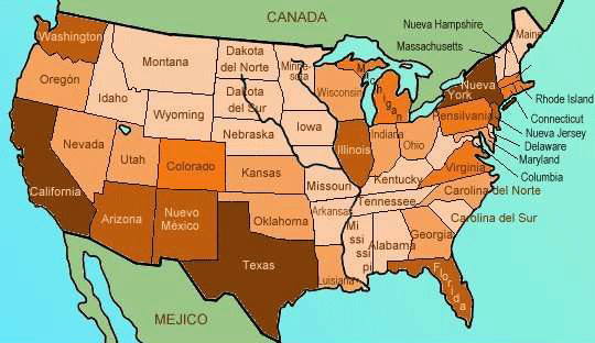 Mapa de usa con nombres - Imagui