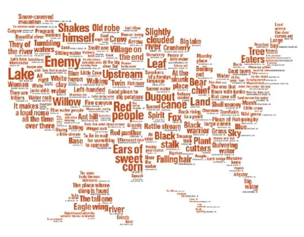 Mapa de nombres de los nativos norteamericanos