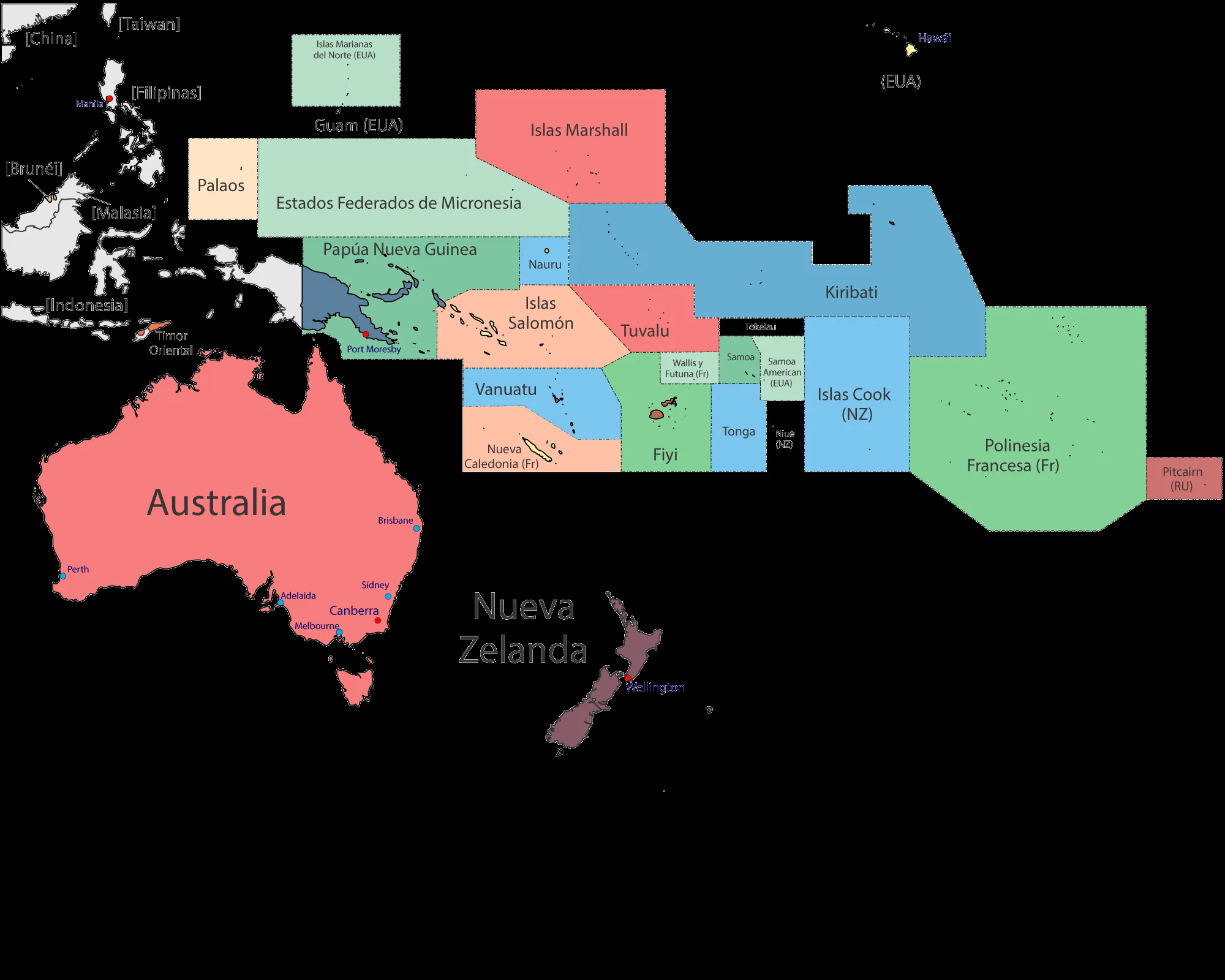 Mapa de Oceanía y sus Países | PDF | PNG | Imprimir | Mudo Mapa de Oceanía y sus Países | PDF | PNG | Imprimir | Mudo