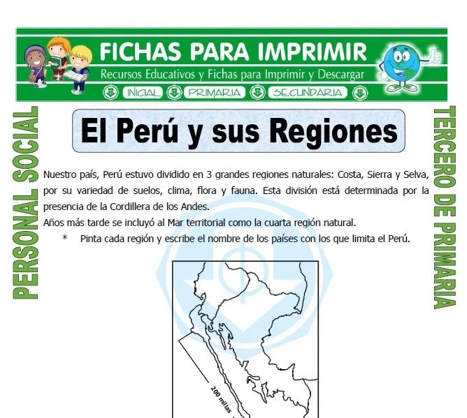 Mapa del Peru y sus Regiones para Tercero de Primaria - Fichas para Imprimir