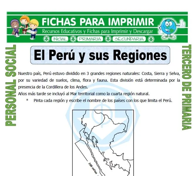Mapa del Peru y sus Regiones para Tercero de Primaria - Fichas para Imprimir Mapa del Peru y sus Regiones para Tercero de Primaria - Fichas para Imprimir