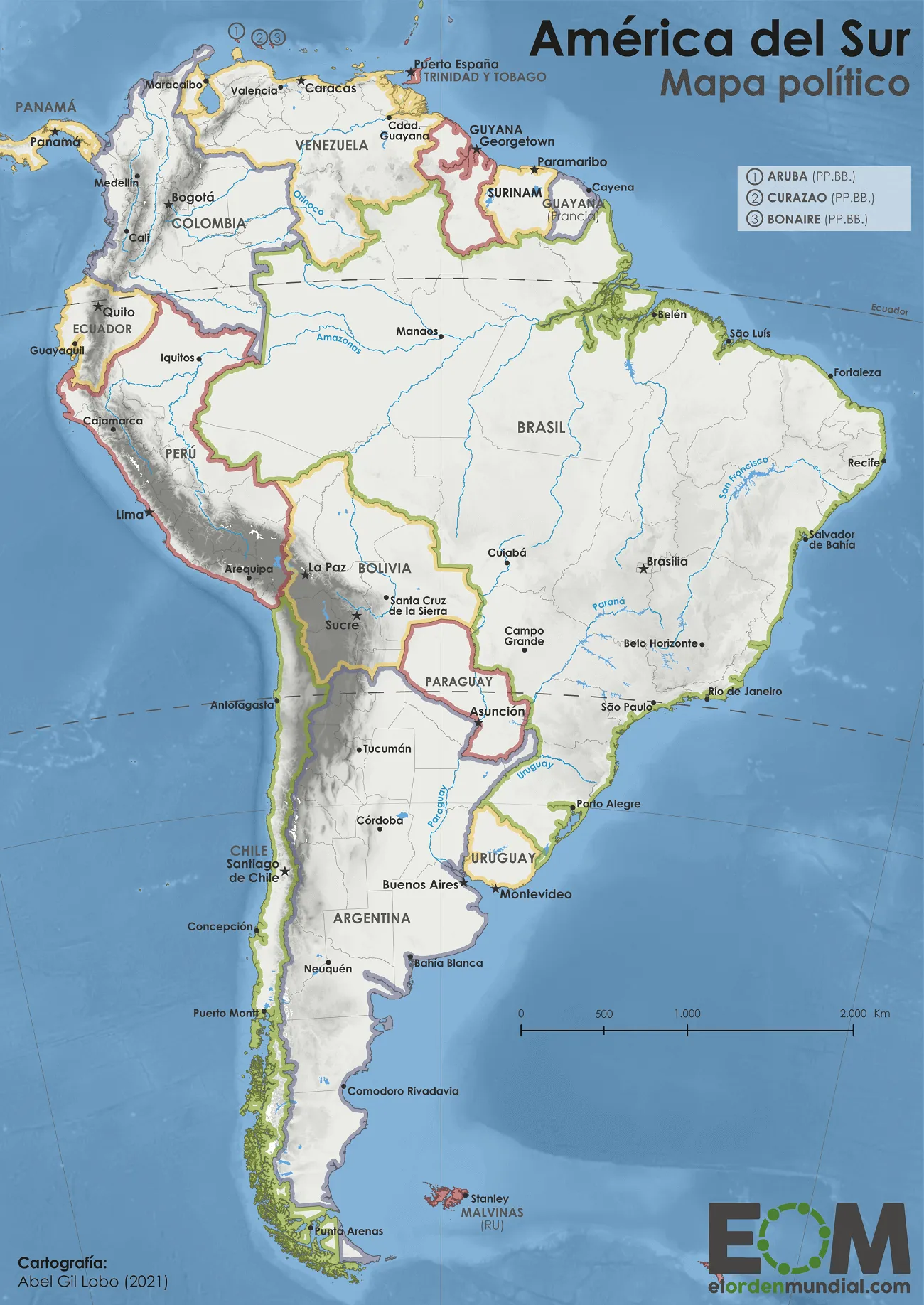 El mapa político de América del Sur - Mapas de El Orden Mundial - EOM El mapa político de América del Sur - Mapas de El Orden Mundial - EOM