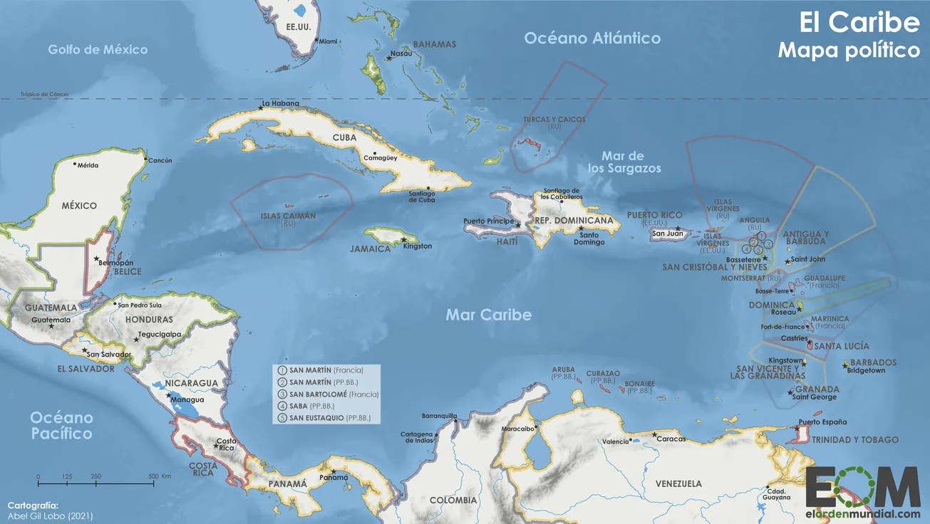El mapa político del Caribe - Mapas de El Orden Mundial - EOM El mapa político del Caribe - Mapas de El Orden Mundial - EOM
