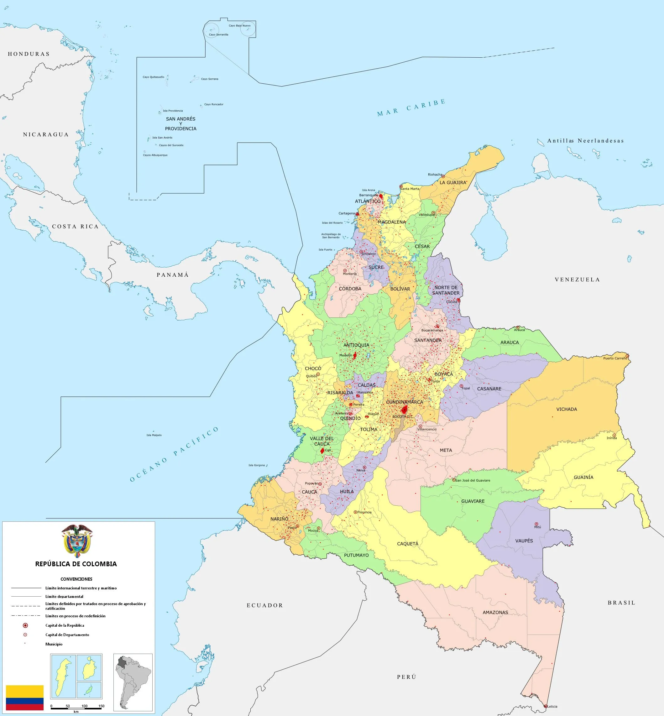 Mapa político de Colombia 2009 - Tamaño completo