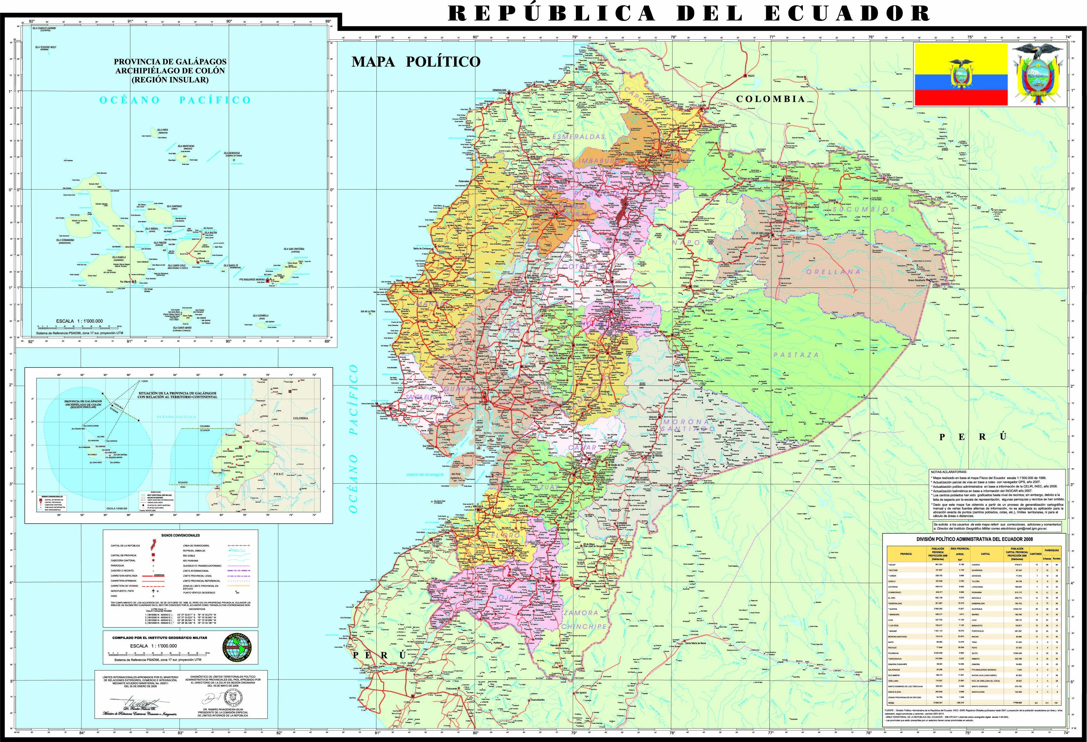 Mapa político del Ecuador 2009 - Tamaño completo Mapa político del Ecuador 2009 - Tamaño completo