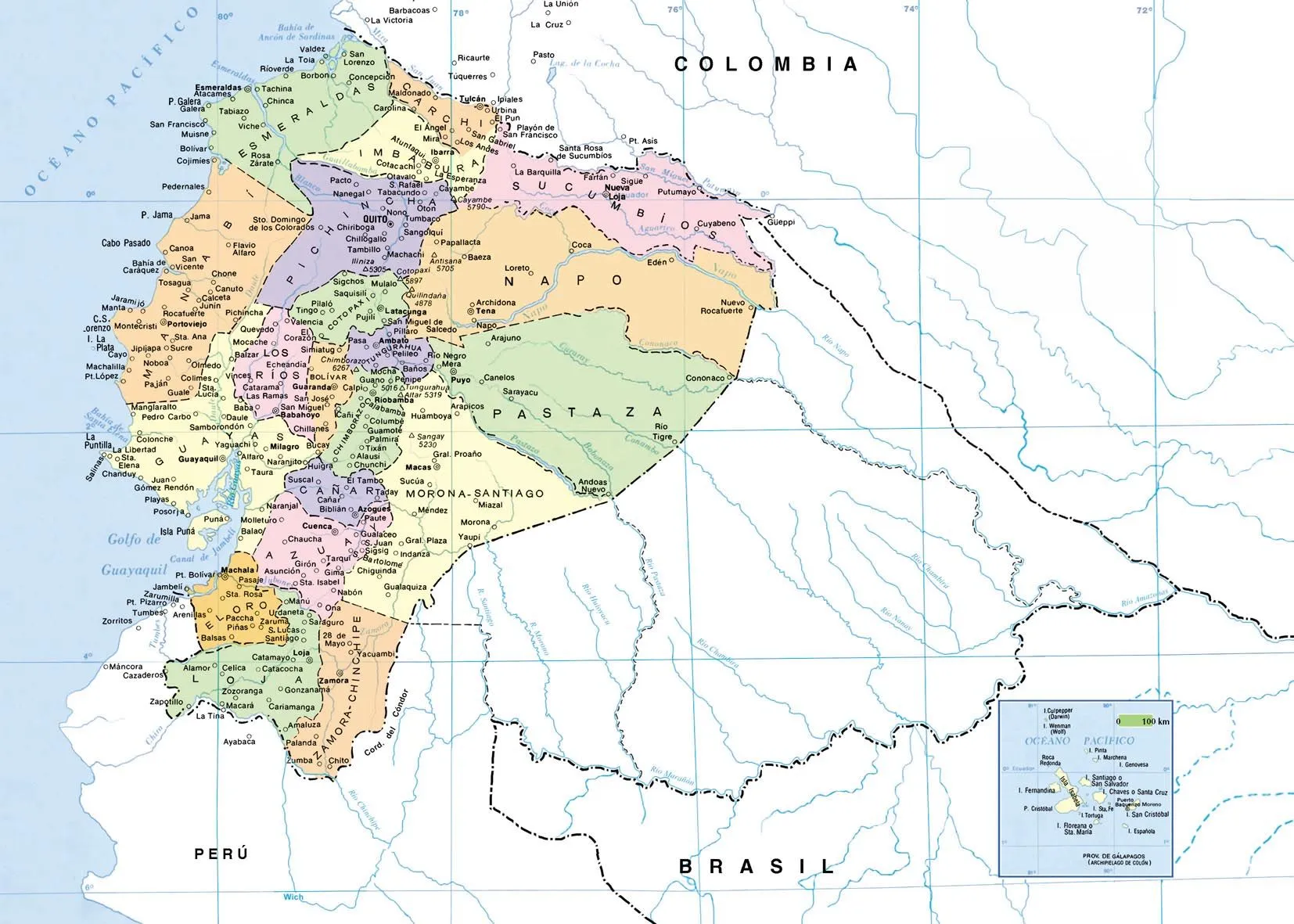 Mapa político del Ecuador - Tamaño completo Mapa político del Ecuador - Tamaño completo