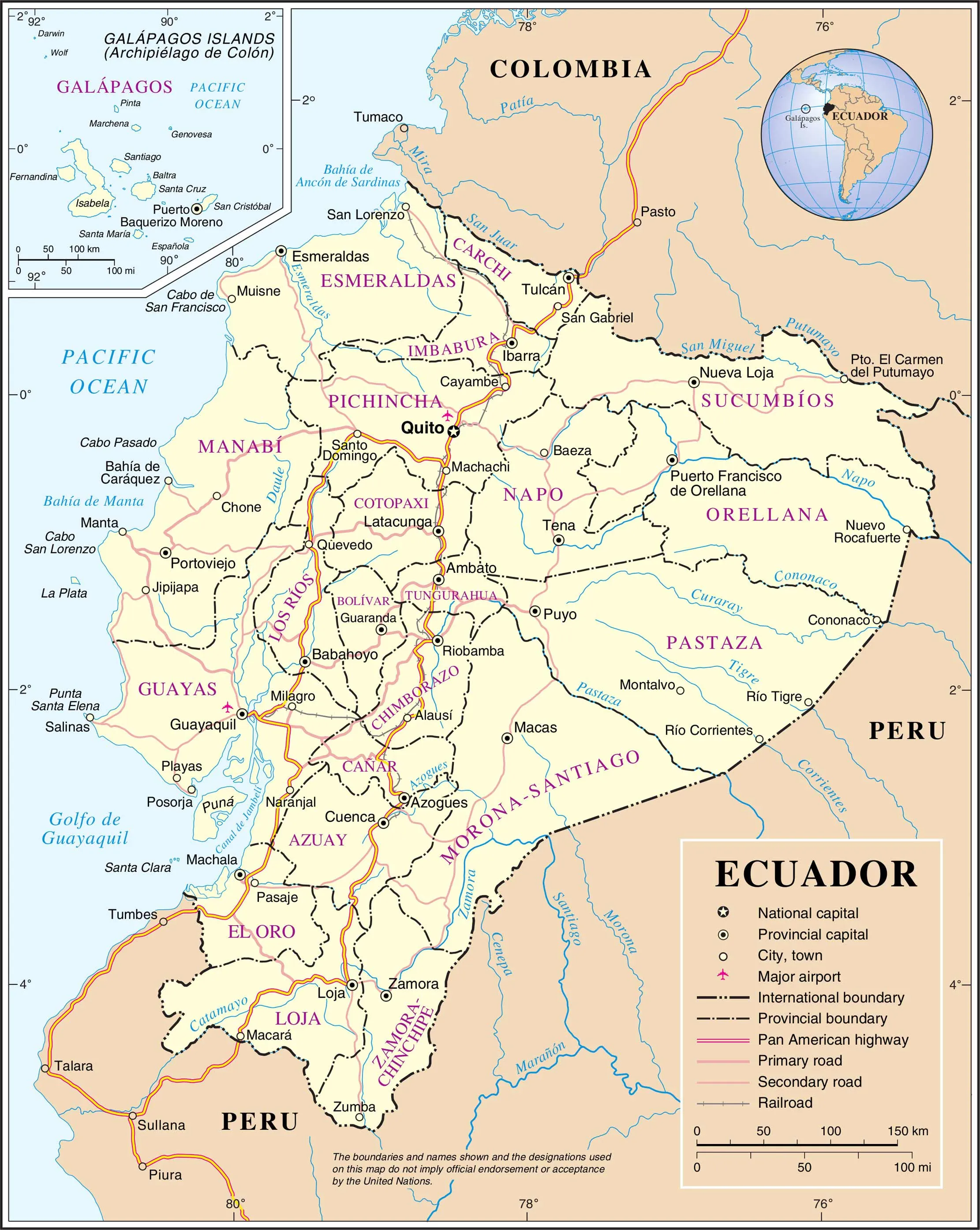 Mapa político del Ecuador - Tamaño completo Mapa político del Ecuador - Tamaño completo