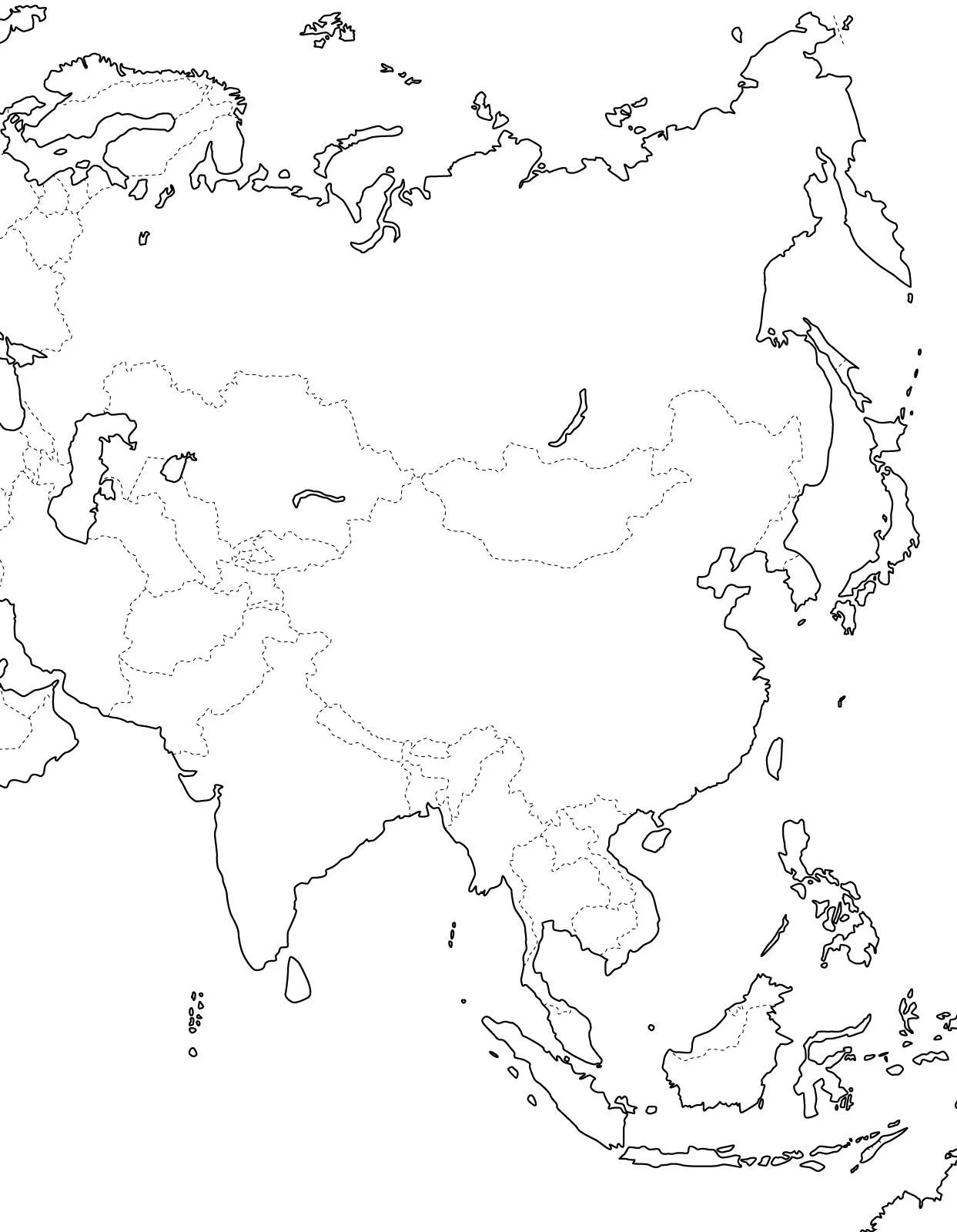 Mapa político mudo de Asia para imprimir Mapa de países de Asia ...