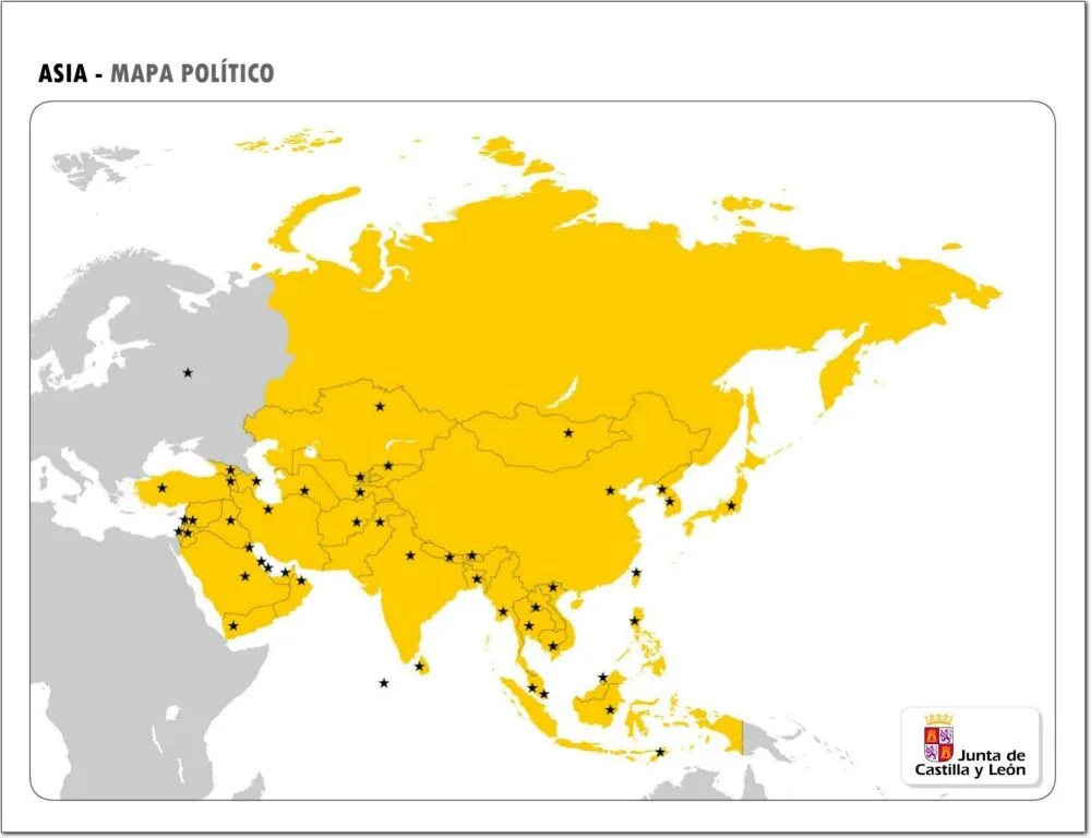 Mapa político mudo de Asia Mapa de países y capitales de Asia ...