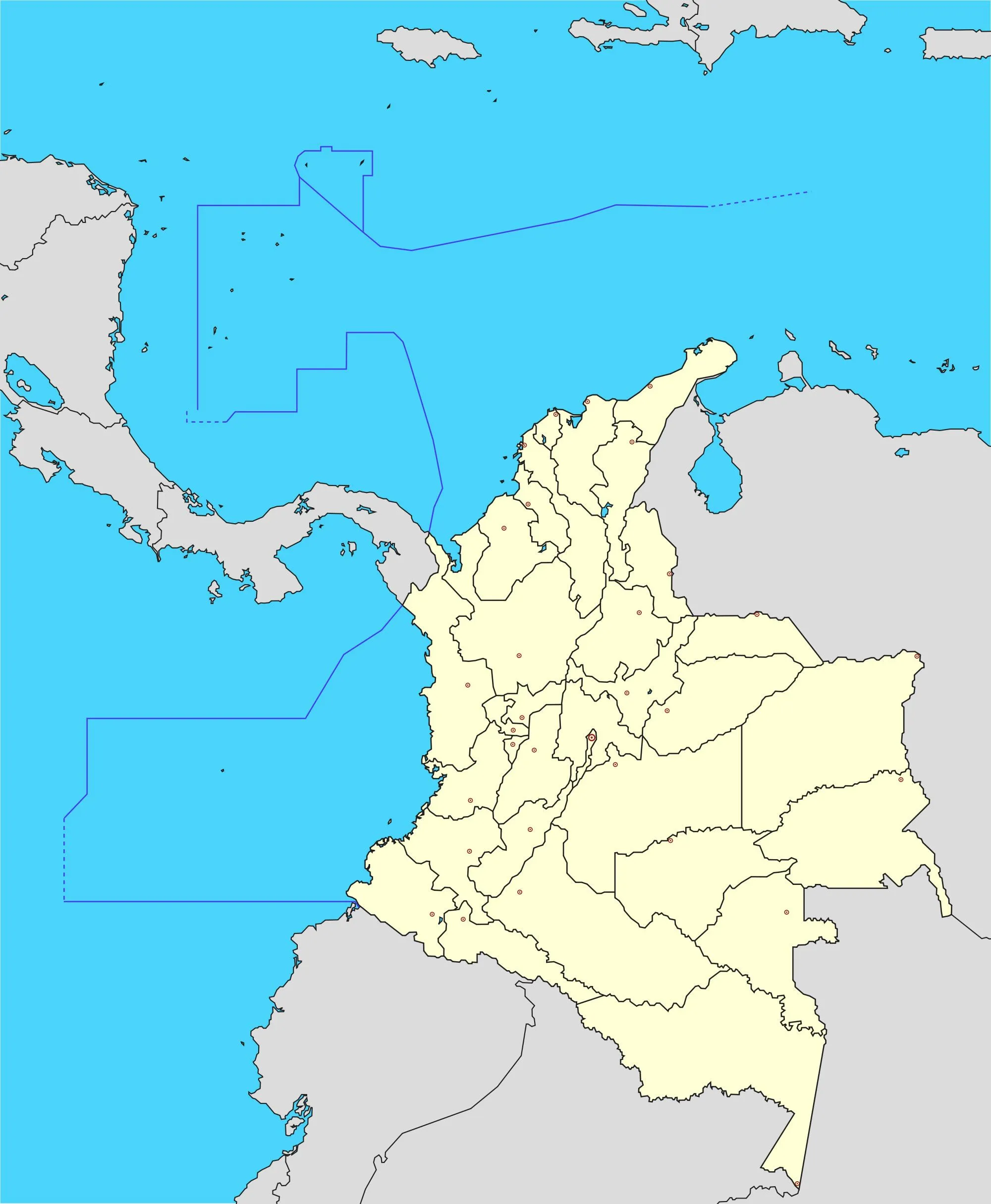 Mapa político mudo de Colombia 2008 - Tamaño completo Mapa político mudo de Colombia 2008 - Tamaño completo