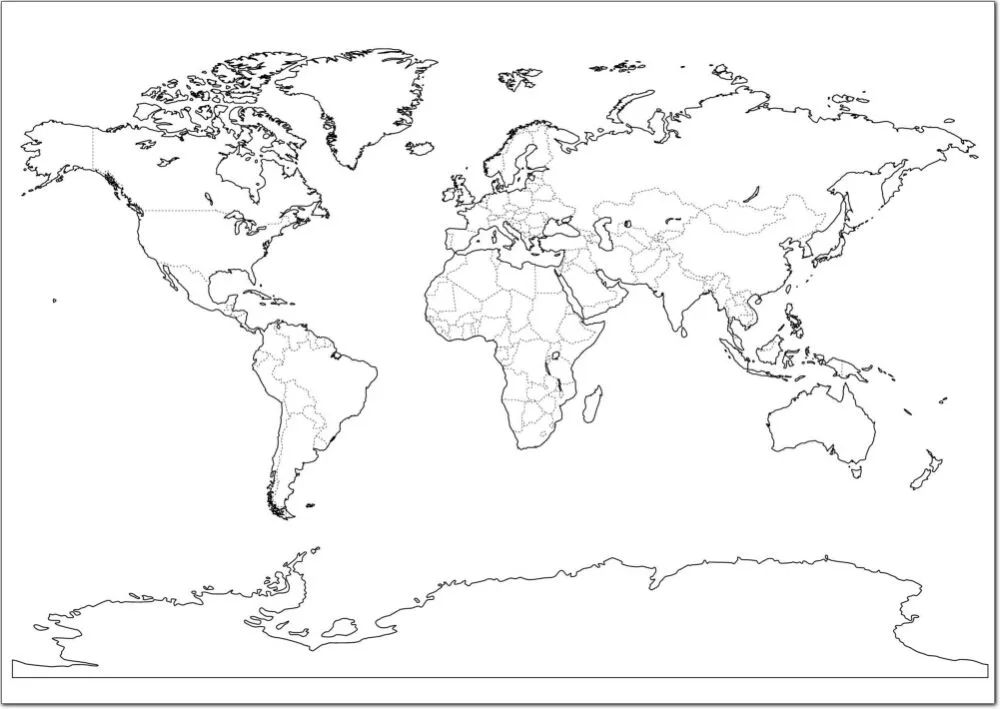 Mapa político mudo del Mundo blanco y negro Mapa de países del ...