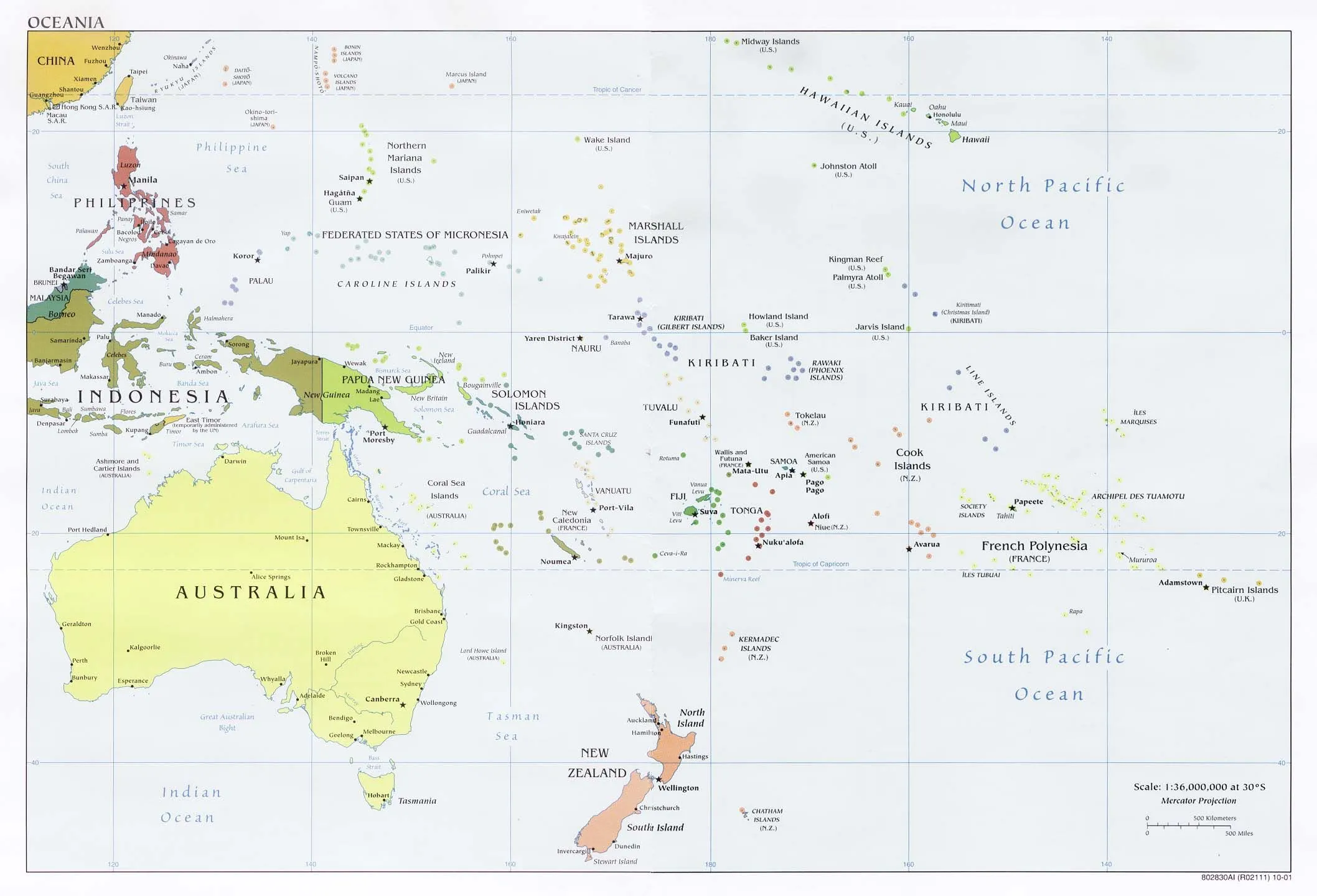 Mapa Politico de Oceanía 2001 - Tamaño completo