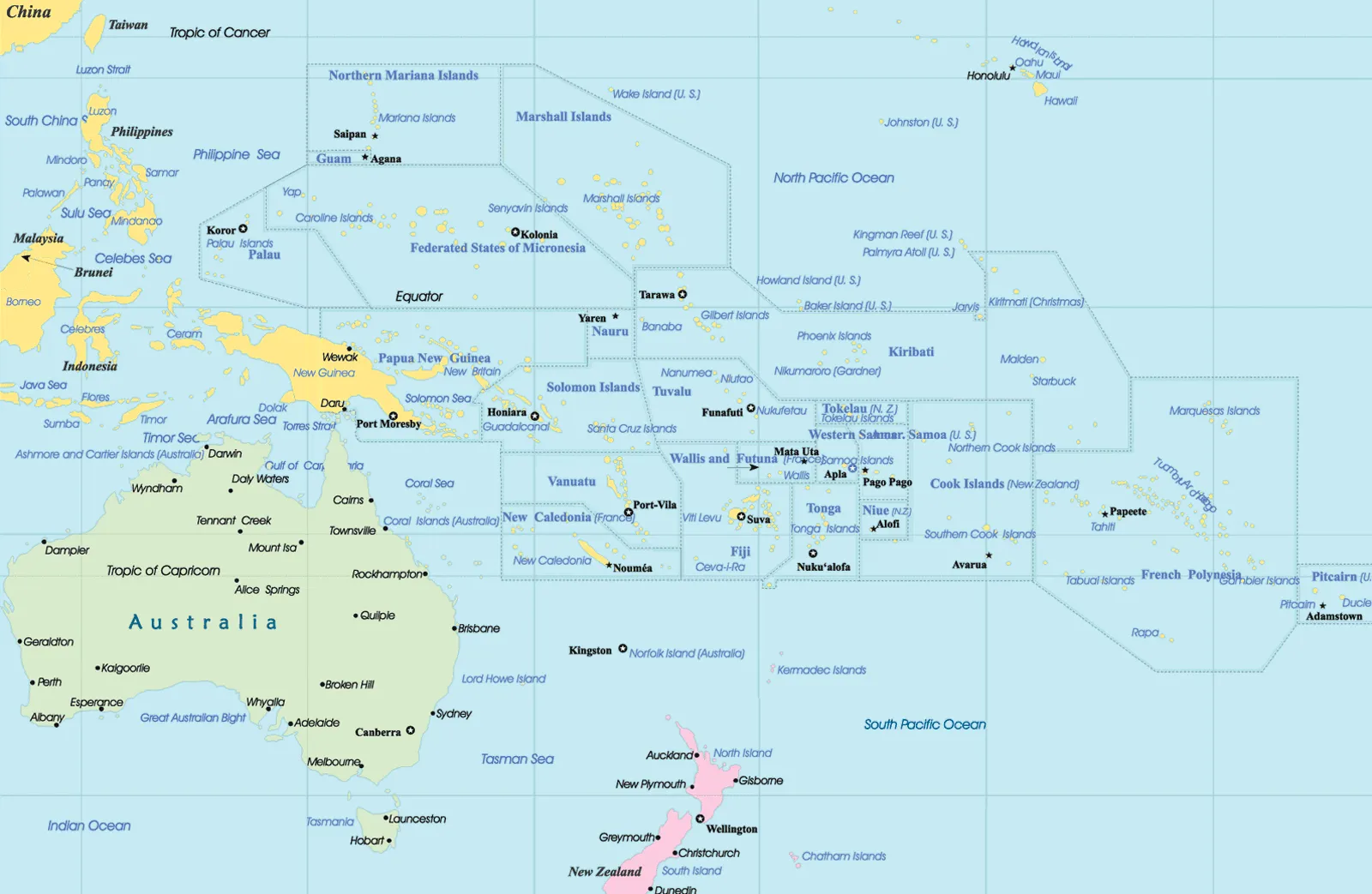 Mapa Politico de Oceanía - Tamaño completo