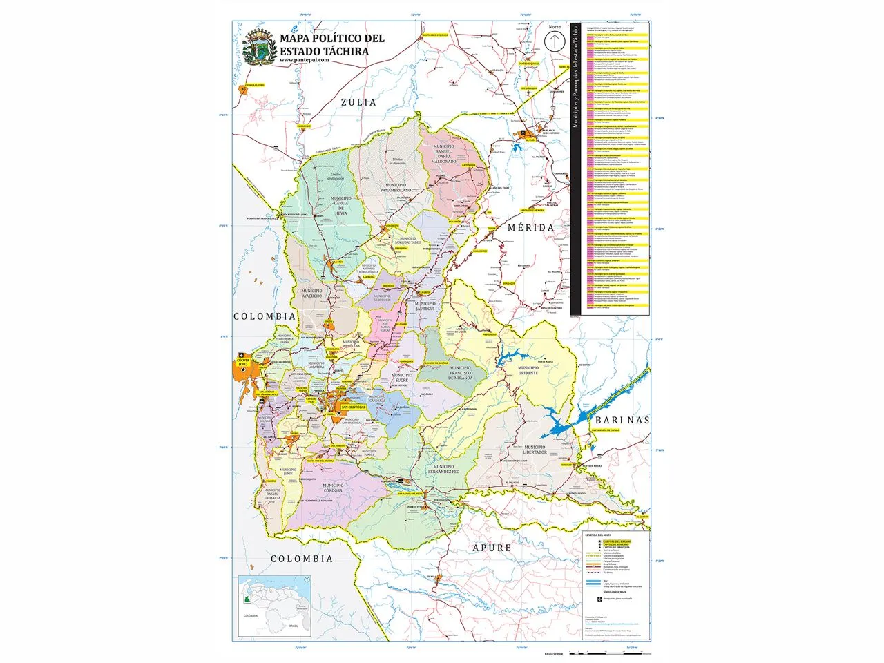 MAPA POLÍTICO DEL ESTADO TÁCHIRA – TAMAÑO GRANDE – 100% IMPERMEABLE – Pantepui MAPA POLÍTICO DEL ESTADO TÁCHIRA – TAMAÑO GRANDE – 100% IMPERMEABLE – Pantepui