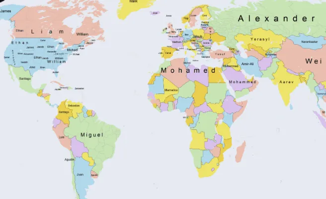 Un mapa recoge los nombres más populares del mundo -- Qué.es -- Un mapa recoge los nombres más populares del mundo -- Qué.es --