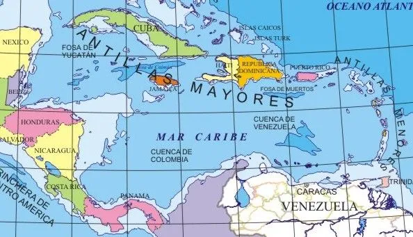 Mapa Regional de Venezuela y el Mar Caribe. Venemia Mapa Regional de Venezuela y el Mar Caribe. Venemia