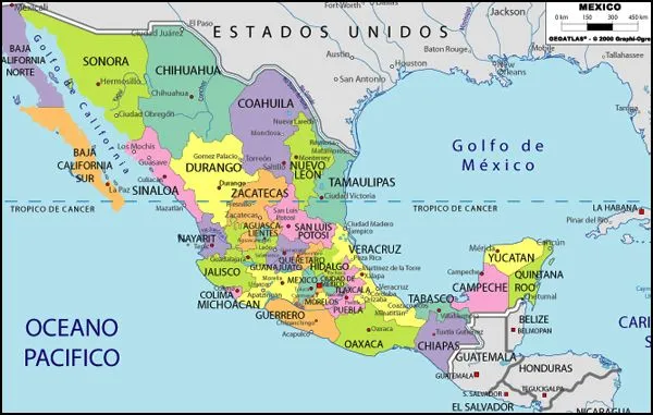 Mapa de la republica mexicana con division politica con nombres ...