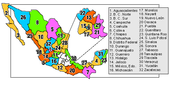 Mapa de la republica mexicana con division politica y nombres a ... Mapa de la republica mexicana con division politica y nombres a ...