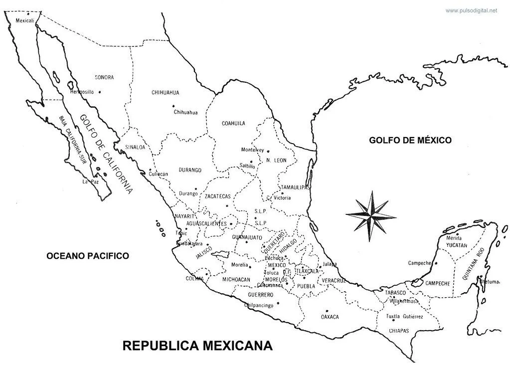 Mapa de la Republica Mexicana con nombres y división política ...