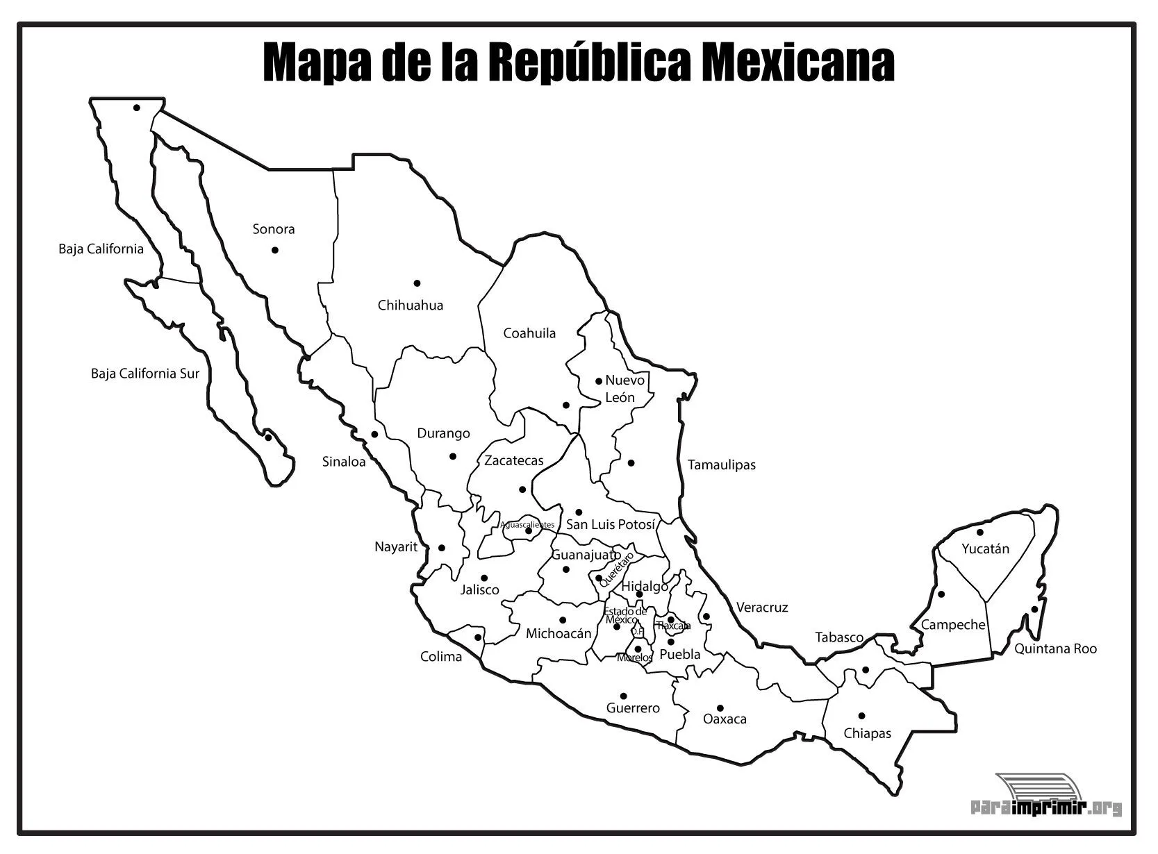 Mapa de la República Mexicana con nombres para imprimir
