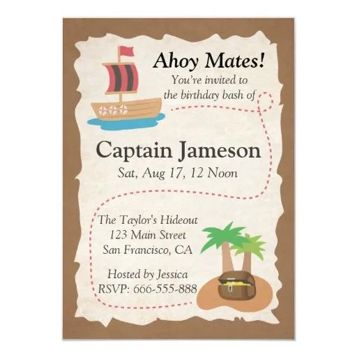 Mapa del tesoro, fiesta de cumpleaños del tema del invitación 4.5 ...