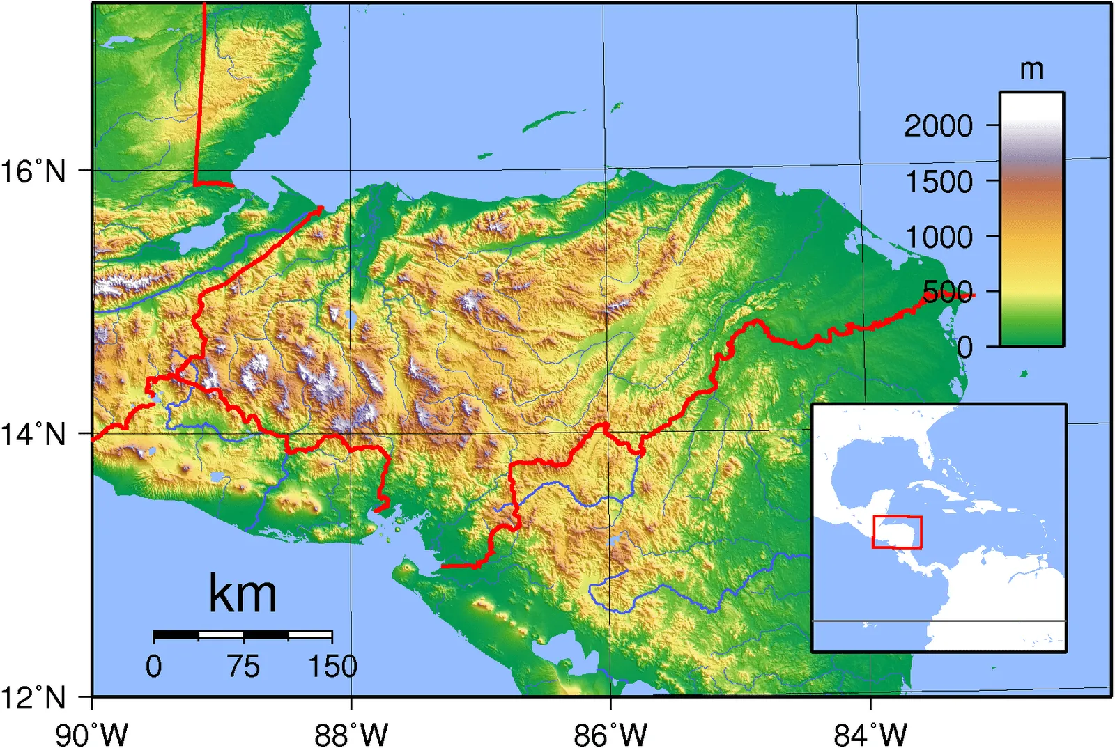 Mapa topográfico de Honduras | Mapas y Más - Carpeta Pedagógica Mapa topográfico de Honduras | Mapas y Más - Carpeta Pedagógica