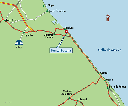 Mapa de Ubicacion Hotel Punta Bocana, Tecolutla Mexico Mapa de Ubicacion Hotel Punta Bocana, Tecolutla Mexico