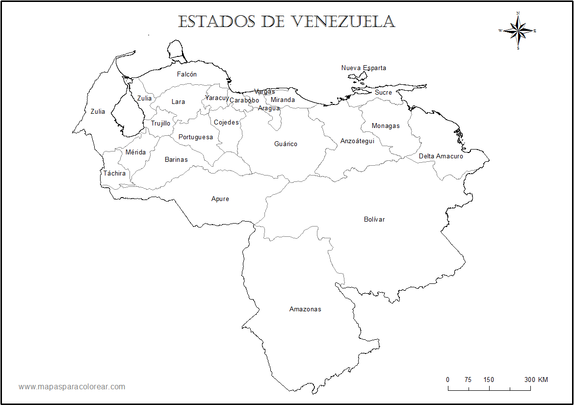 Mapa de Venezuela para colorear con nombres de los estados.