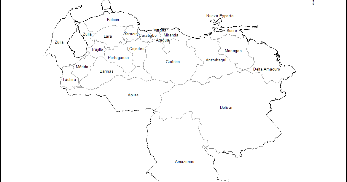 Mapa de Venezuela para colorear con nombres de los estados. Mapa de Venezuela para colorear con nombres de los estados.