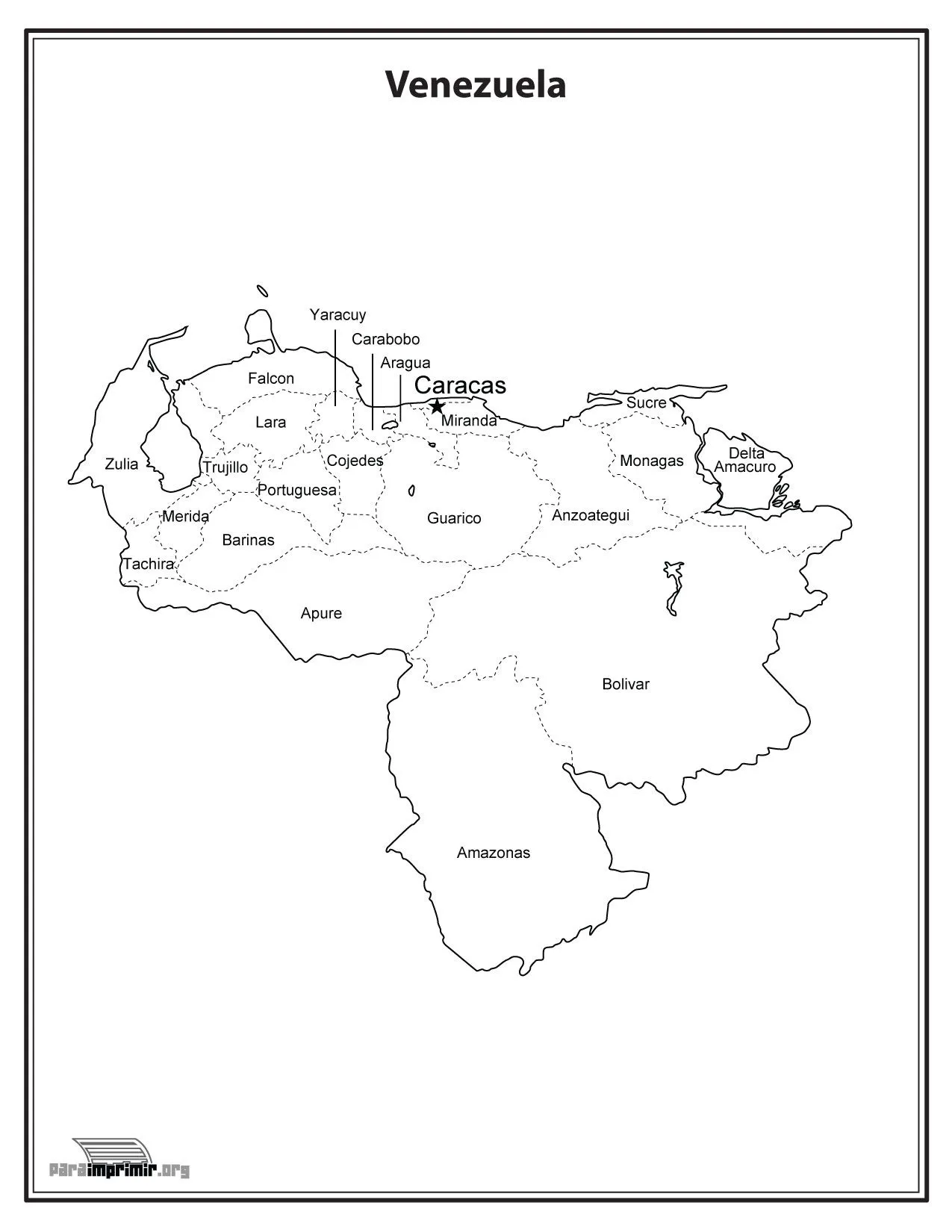 Mapa de Venezuela con nombres para imprimir