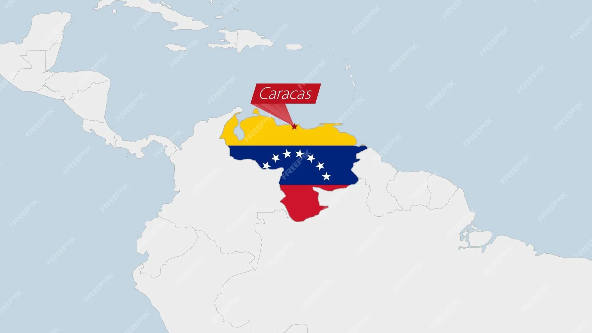 Mapa de venezuela resaltado en los colores de la bandera de venezuela y pin de la capital del país caracas | Vector Premium Mapa de venezuela resaltado en los colores de la bandera de venezuela y pin de la capital del país caracas | Vector Premium